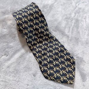 Salvatore Ferragamo Silk Dog Pattern Necktie Made in Italy Blue Yellow Mens